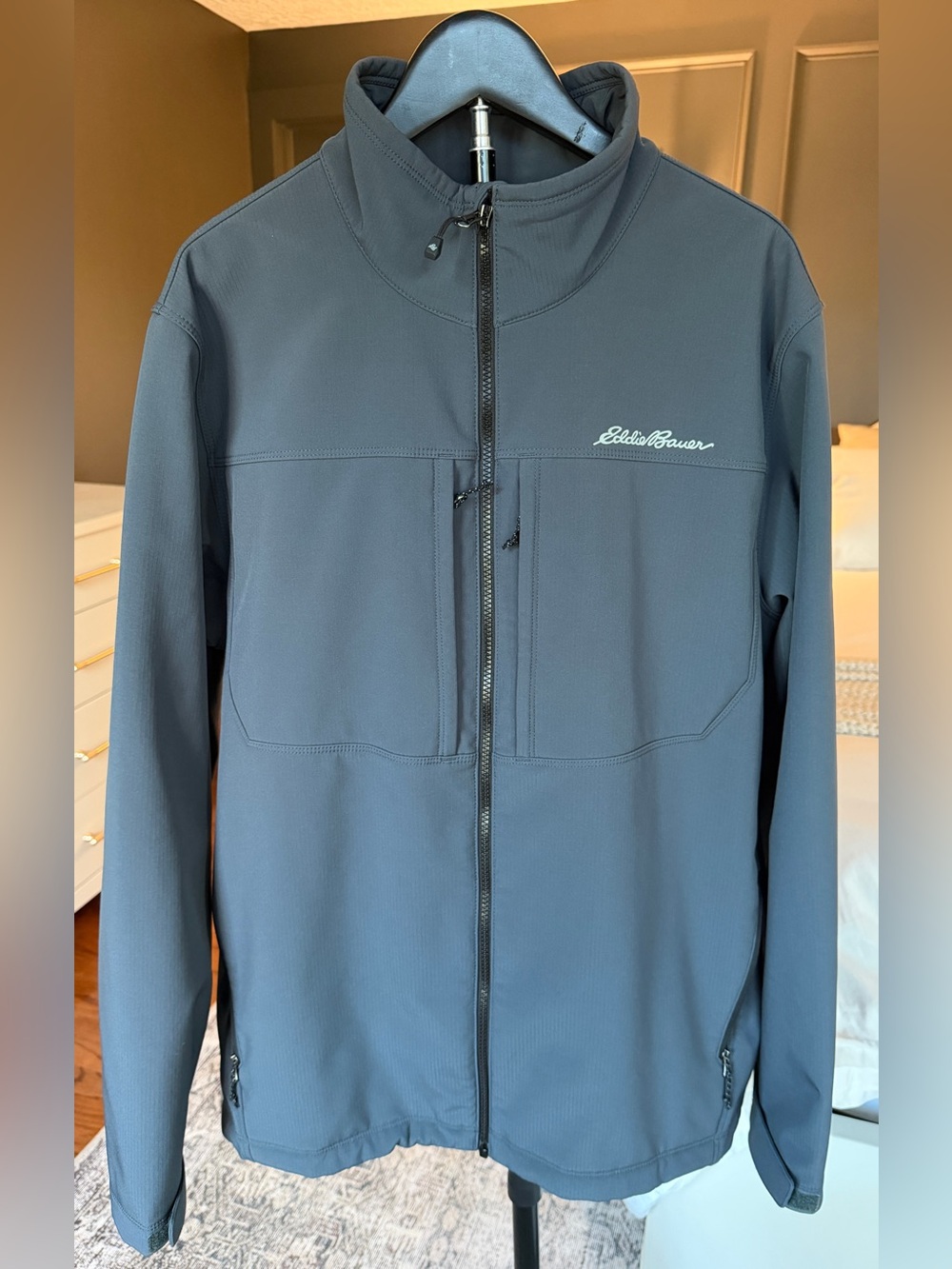 Eddie Bauer Men’s Gray Soft Shell Fleece Lined Full Zip Jacket Size Large
